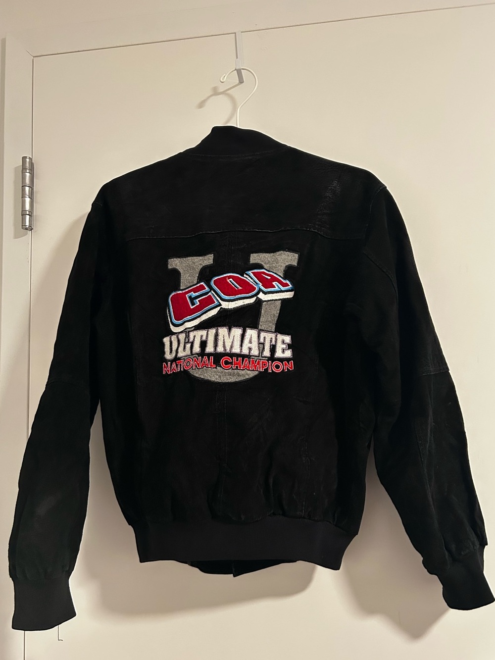 Black Suede Bomber Vintage Jacket with Embroidered Back Graphic